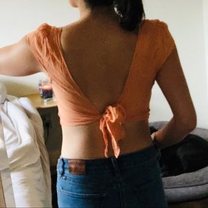 Tie back peach crop top